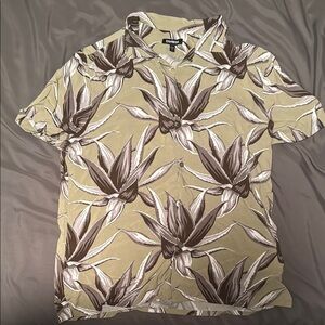 Men's Tropical Print Shirt - Green and Brown